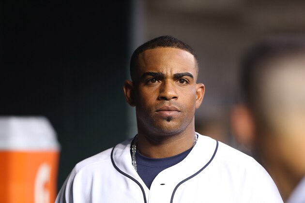 DETROIT, MI - JULY 22: Yoenis Cespedes #52 of the Detroit Tigers watches the action during the sixth inning of the game against the Seattle Mariners on July 22, 2015 at Comerica Park in Detroit, Michigan. (Photo by Leon Halip/Getty Images)