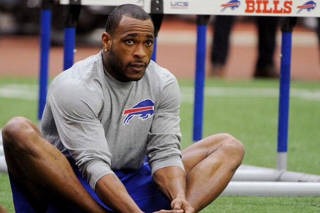 Buffalo Bills wide receiver Percy Harvin stretches during an NFL football voluntary conditioning session Monday, April 6, 2015, in Orchard Park, N.Y. (AP Photo/Gary Wiepert) Buffalo Bills wide receiver Percy Harvin stretches during an NFL football voluntary conditioning session Monday, April 6, 2015, in Orchard Park, N.Y. (AP Photo/Gary Wiepert)