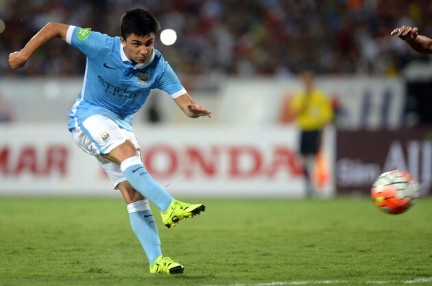 Manchester City's Manu Garcia kicks the ball during a friendly football match against Vietnam's national team at My Dinh stadium in Hanoi on July 27, 2015. Manchester City won 8-1. AFP PHOTO / HOANG DINH NAM        (Photo credit should read HOANG DINH NAM/AFP/Getty Images)