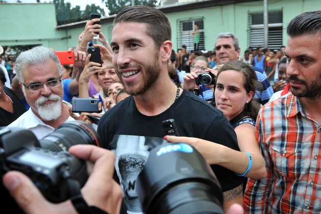 UNICEF ambassador Sergio Ramos, of Spain's national soccer team and Real Madrid  talks with journalists after an exhibition match in Havana, Cuba, Monday, June 16, 2015. (AP Photo/Ladyrene Perez, Cubadebate)
