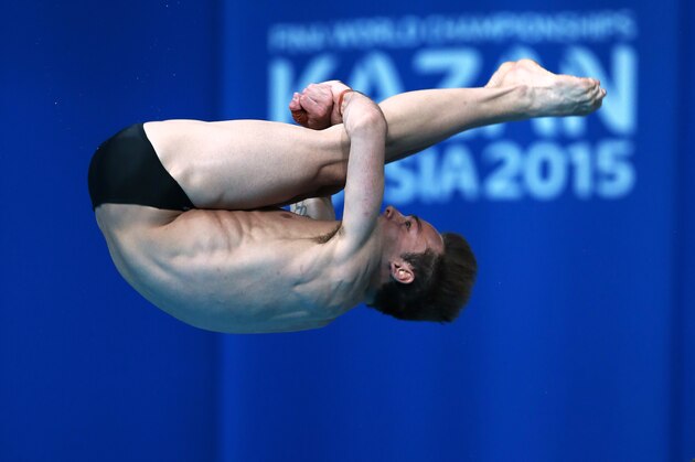 KAZAN, RUSSIA - AUGUST 01:  Tom Daley of Great Britain competes in the Semi Final of the Men's 10m Platform Diving at the Aquatics Palace during The 16th FINA World Swimming Championships on August 01, 2015 in Kazan, Russia (Photo by Ian MacNicol/Getty Images)