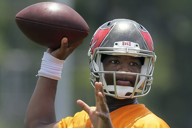 Tampa Bay Buccaneers quarterback Jameis Winston throws a pass during a Buccaneers NFL football mini camp Tuesday, June 16, 2015, in Tampa, Fla. (AP Photo/Chris O'Meara)