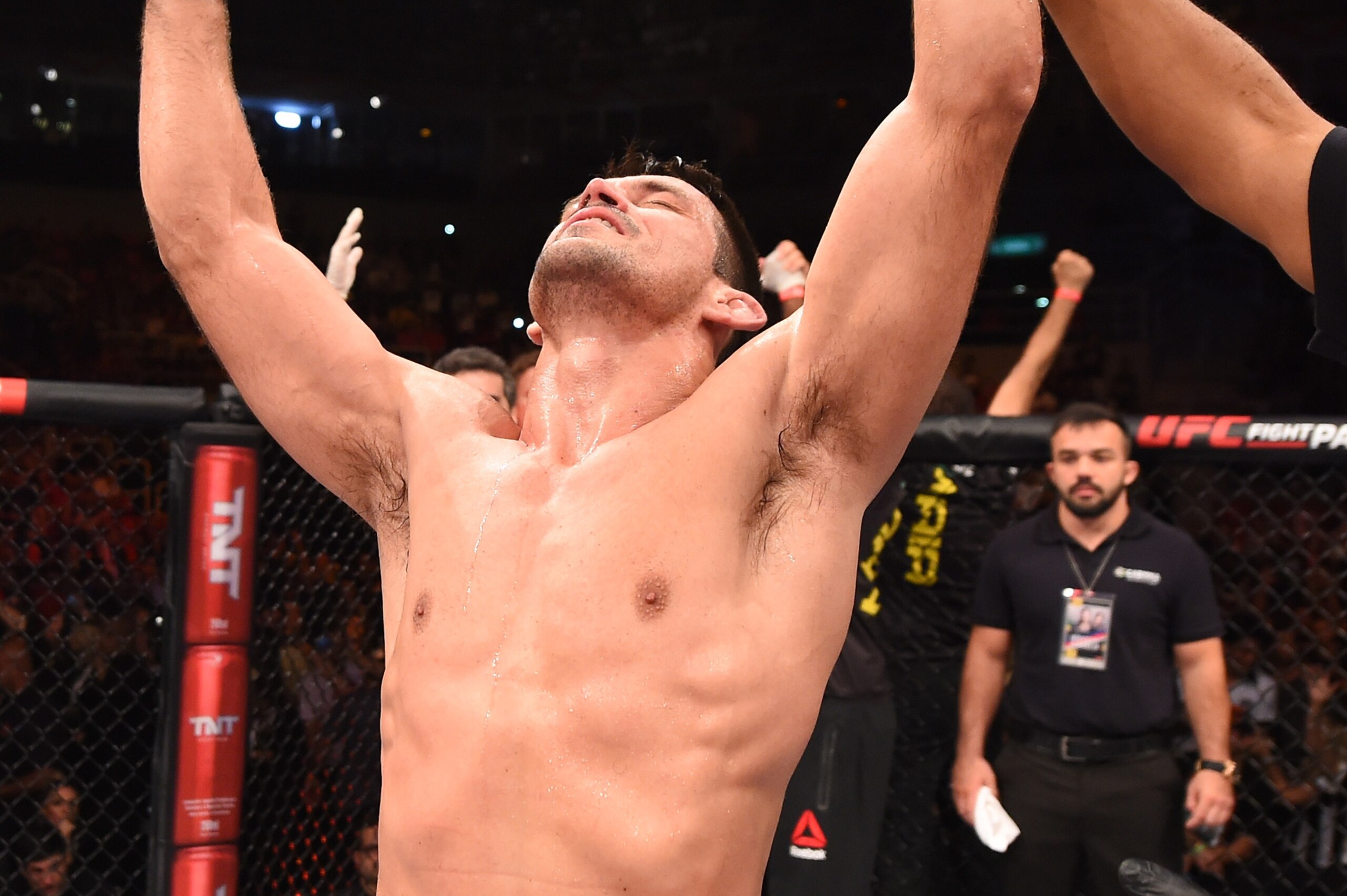 RIO DE JANEIRO, BRAZIL - AUGUST 01:  Demian Maia of Brazil celebrates his submission victory over Neil Magny of the United States in their welterweight bout during the UFC 190 event inside HSBC Arena on August 1, 2015 in Rio de Janeiro, Brazil.  (Photo by Josh Hedges/Zuffa LLC/Zuffa LLC via Getty Images)