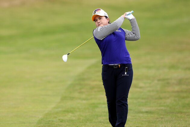 Inbee Park of South Korea plays her second shot on the 3rd during the final day of the Women's British Open golf championship on the Turnberry golf course in Turnberry, Scotland, Sunday, Aug. 2, 2015. (AP Photo/Scott Heppell)