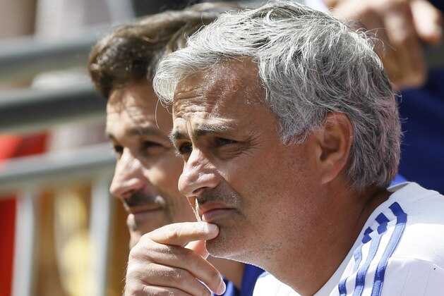 Chelsea's manager Jose Mourinho watches the action during the English Community Shield soccer match between Arsenal and Chelsea at Wembley Stadium in London, Sunday, Aug. 2, 2015. (AP Photo/Kirsty Wigglesworth)