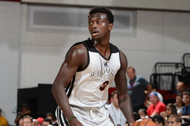 LAS VEGAS, NV - JULY 18:  Myck Kabongo #3 of the Toronto Raptors handles the ball against the Los Angeles Clippers on July 18, 2014 at the Cox Pavilion in Las Vegas, Nevada. NOTE TO USER: User expressly acknowledges and agrees that, by downloading and or using this photograph, User is consenting to the terms and conditions of the Getty Images License Agreement. Mandatory Copyright Notice: Copyright 2014 NBAE (Photo by Garrett Ellwood/NBAE via Getty Images)