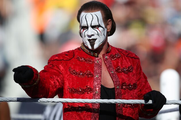 WWE Superstar Sting makes his first ever WrestleMania appearance at Levi’s Stadium on Sunday, March 29, 2015 in Santa Clara, CA. WrestleMania broke the Levi’s Stadium attendance record at 76,976 fans from all 50 states and 40 countries. (Don Feria/AP Images for WWE)