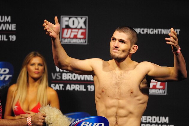 Apr 18, 2014; Orlando, FL, USA; Khabib Nurmagomedov poses during a weigh-in for UFC on FOX 11 at Amway Center. Mandatory Credit: David Manning-USA TODAY Sports Apr 18, 2014; Orlando, FL, USA; Khabib Nurmagomedov poses during a weigh-in for UFC on FOX 11 at Amway Center. Mandatory Credit: David Manning-USA TODAY Sports