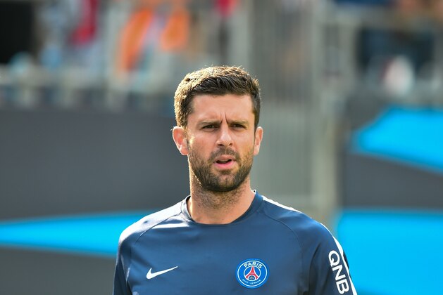 Paris Saint-Germain's Thiago Motta walks to the bench before an International Champions Cup football match against Chelsea in Charlotte, North Carolina, on July 25, 2015.    AFP PHOTO/NICHOLAS KAMM        (Photo credit should read NICHOLAS KAMM/AFP/Getty Images)