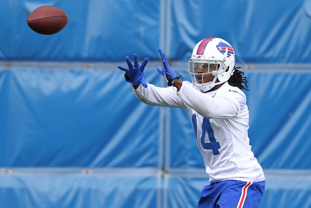 Buffalo Bills wide receiver Sammy Watkins (14) takes part in drills during their NFL football organized team activity in Orchard Park, N.Y., Wednesday, May 27, 2015. (AP Photo/Bill Wippert)