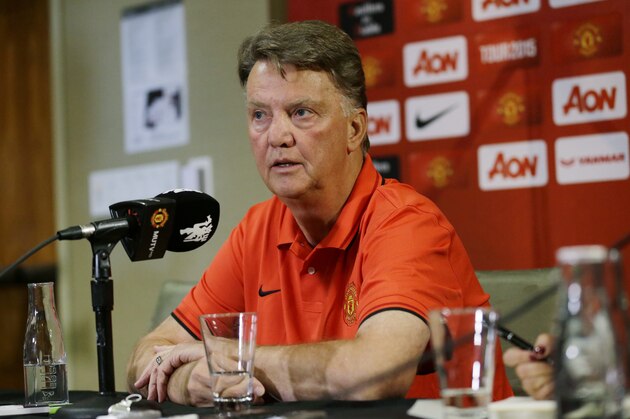 Manchester United manager Louis van Gaal talks to reporters during a news conference Wednesday, July 15, 2015, in Bellevue, Wash. Manchester United is in the Seattle area for an international friendly soccer match against Mexico's Club America on Friday. (AP Photo/Ted S. Warren)