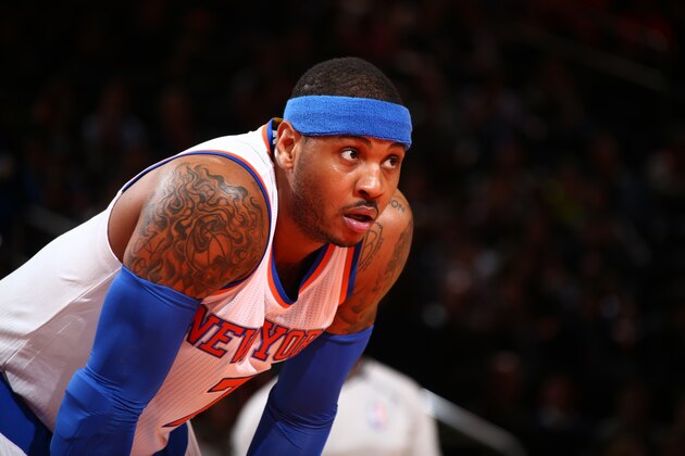 NEW YORK, NY - JANUARY 23:  Carmelo Anthony #7 of the New York Knicks during the game against the Orlando Magic on January 23, 2015 at Madison Square Garden in New York City, New York.  NOTE TO USER: User expressly acknowledges and agrees that, by downloading and or using this photograph, User is consenting to the terms and conditions of the Getty Images License Agreement. Mandatory Copyright Notice: Copyright 2015 NBAE  (Photo by Nathaniel S. Butler/NBAE via Getty Images)