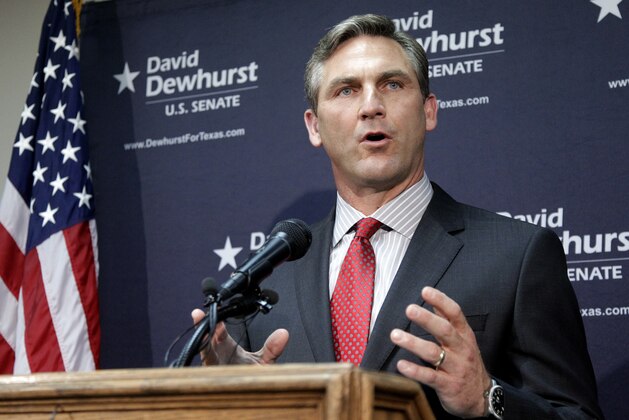 Former U.S. Senate candidate Craig James makes comments during a news conference Thursday, May 31, 2012, in Dallas. The Ex-NFL running back and ESPN announcer, James, has endorsed former opponent David Dewhurst for the Republican nomination for a vacant U.S. Senate seat.(AP Photo/Tony Gutierrez)