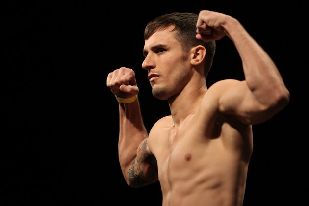 LAS VEGAS, NEVADA - JANUARY 02:  Myles Jury steps on the scale during the UFC 182 weigh-ins at the MGM Grand Marquee Ballroom on January 2, 2015 in Las Vegas, Nevada. (Photo by Brandon Magnus/Zuffa LLC/Zuffa LLC via Getty Images)