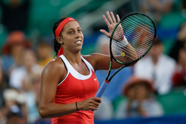 STANFORD, CA - AUGUST 3: Madison Keys of the United States celebrates her win against Aleksandra Krunic of Serbia during day one of the Bank of the West Classic at the Stanford University Taube Family Tennis Stadium on August 3, 2015 in Stanford, California. (Photo by Lachlan Cunningham/Getty Images)