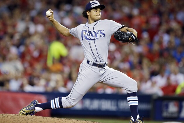 American League's Chris Archer, of the Tampa Bay Rays, throws during the fifth inning of the MLB All-Star baseball game, Tuesday, July 14, 2015, in Cincinnati. (AP Photo/John Minchillo)