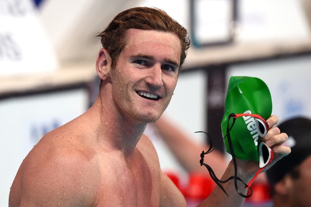 KAZAN, RUSSIA - AUGUST 04:  Cameron van der Burgh of South Africa smiles after setting a new world record in a time of 26.62 in the Men's 50m Breaststroke heats on day eleven of the 16th FINA World Championships at the Kazan Arena on August 4, 2015 in Kazan, Russia.  (Photo by Matthias Hangst/Getty Images)