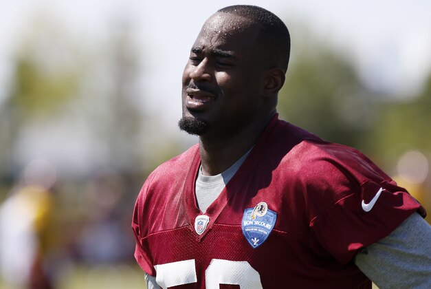 Aug 1, 2015; Richmond, VA, USA; Washington Redskins linebacker Junior Galette (58) jogs off the field prior to afternoon practice as part of day three of training camp at Bon Secours Washington Redskins Training Center. Mandatory Credit: Geoff Burke-USA TODAY Sports