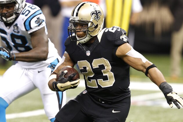 New Orleans Saints Running Back Pierre Thomas (23) in action during the fourth quarter of an NFL game against the Carolina Panthers at Mercedes-Benz Superdome in New Orleans, LA., on Sunday, December 14, 2014. (AP Photo/David Seelig)