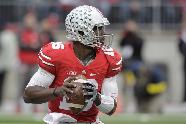 Ohio State quarterback J.T. Barrett plays against Michigan during an NCAA college football game Saturday, Nov. 29, 2014, in Columbus, Ohio. (AP Photo/Jay LaPrete)