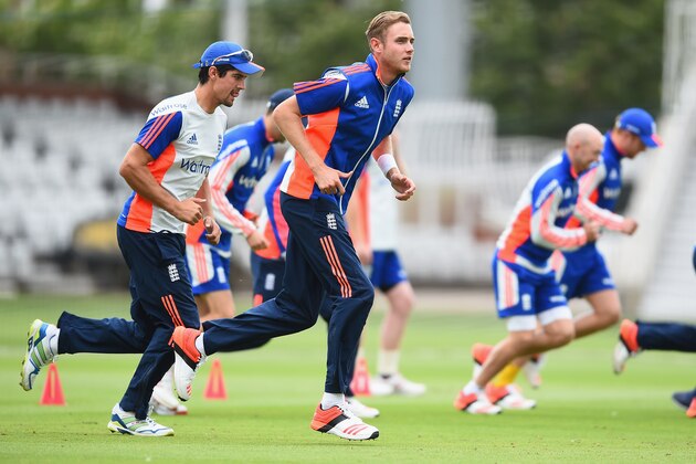 NOTTINGHAM, ENGLAND - AUGUST 04: Stuart Broad of England in action during a nets session ahead of the 4th Investec Ashes Test match between England and Australia at Trent Bridge on August 4, 2015 in Nottingham, United Kingdom.  (Photo by Laurence Griffiths/Getty Images)