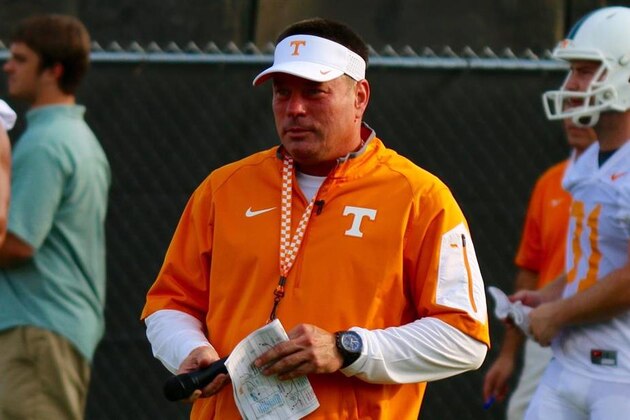 Butch Jones watches over Tennessee's first day of fall practice Tuesday night. Butch Jones watches over Tennessee's first day of fall practice Tuesday night.