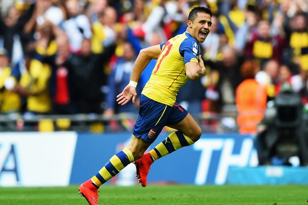 LONDON, ENGLAND - MAY 30:  Alexis Sanchez of Arsenal celebrates scoring their second goal during the FA Cup Final between Aston Villa and Arsenal at Wembley Stadium on May 30, 2015 in London, England.  (Photo by Shaun Botterill/Getty Images)