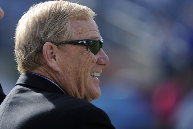 Indianapolis Colts Vice Chairman Bill Polian watches players warm up before an NFL football game between the Indianapolis Colts and the Tennessee Titans on Sunday, Oct. 30, 2011, in Nashville, Tenn. (AP Photo/Frederick Breedon)