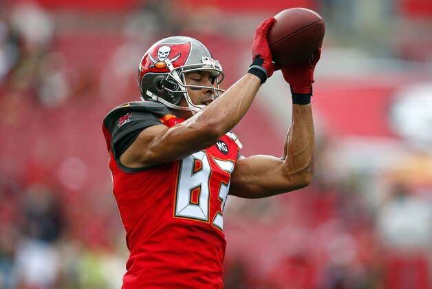 Tampa Bay Buccaneers wide receiver Vincent Jackson (83) catches a pass during warm-ups before an NFL football game Sunday, Dec. 21, 2014, in Tampa, Fla. The Packers won 20-3. (Jeff Haynes/AP Images for Panini)