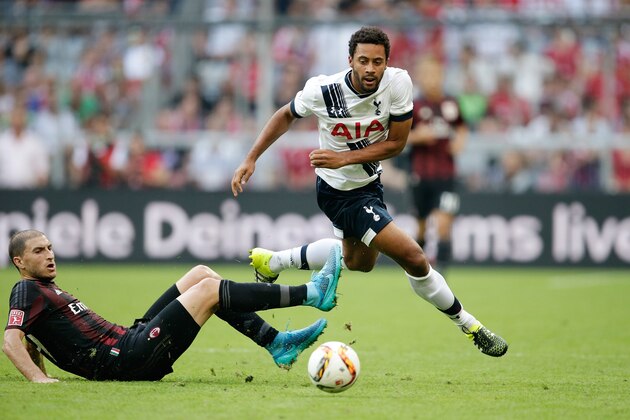 (L-R) Gabriel Paletta of AC Milan, Moussa Dembele of Tottenham Hotspur during the AUDI Cup bronze final match between Tottenham Hotspur and AC Milan on August 5, 2015 at the Allianz Arena in Munich, Germany(Photo by VI Images via Getty Images)
