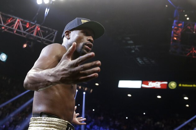 Floyd Mayweather Jr., celebrates his unanimous decision victory over Manny Pacquiao, from the Philippines, at the finish of their welterweight title fight on Saturday, May 2, 2015 in Las Vegas. (AP Photo/Isaac Brekken) Floyd Mayweather Jr., celebrates his unanimous decision victory over Manny Pacquiao, from the Philippines, at the finish of their welterweight title fight on Saturday, May 2, 2015 in Las Vegas. (AP Photo/Isaac Brekken)