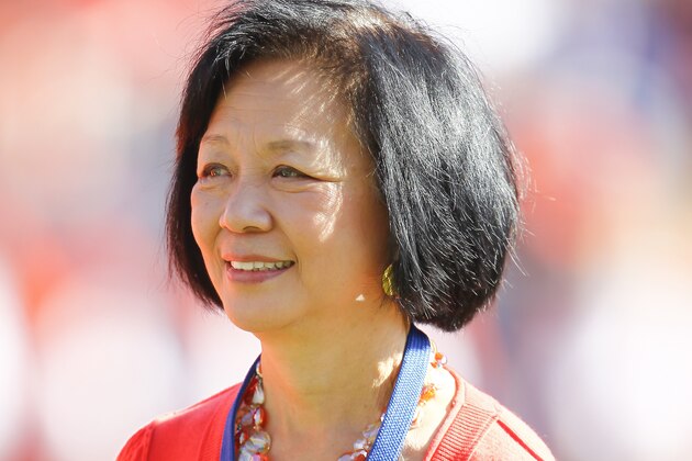 CHAMPAIGN, IL - OCTOBER 25: University of Illinois at Urbana-Champaign Chancellor Phyllis M. Wise is seen on the field during the game against the Minnesota Golden Gophers at Memorial Stadium on October 25, 2014 in Champaign, Illinois.  (Photo by Michael Hickey/Getty Images)