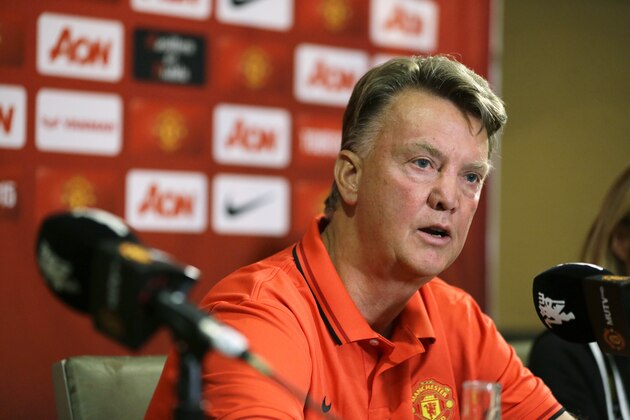 Manchester United manager Louis van Gaal listens to a question as he talks to reporters during a press conference, Wednesday, July 15, 2015, in Bellevue, Wash. Manchester United is in Seattle for an international friendly soccer match against Mexico's Club America to be played on Friday. (AP Photo/Ted S. Warren)