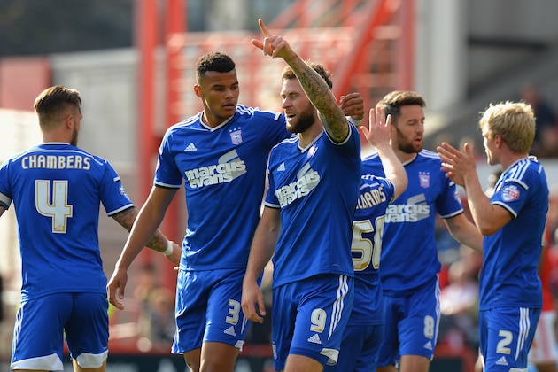 NOTTINGHAM, ENGLAND - OCTOBER 05: Daryl Murphy of Ipswich Town celebrates scoring their first goal during the Sky Bet Championship match between Nottingham Forest and Ipswich Town at City Ground on October 5, 2014 in Nottingham, England.  (Photo by Tony Marshall/Getty Images)