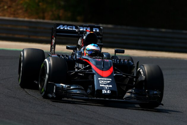 BUDAPEST, HUNGARY - JULY 24:  Fernando Alonso of Spain and McLaren Honda drives during practice for the Formula One Grand Prix of Hungary at Hungaroring on July 24, 2015 in Budapest, Hungary.  (Photo by Mark Thompson/Getty Images)