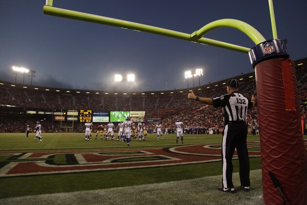 Referee watches an NFL football game in San Francisco, Friday, Aug. 10, 2012. (AP Photo/Paul Sakuma)