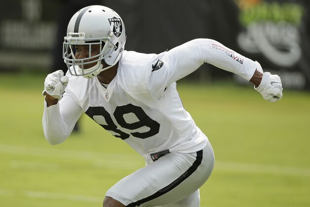 Oakland Raiders wide receiver Amari Cooper goes out for a pass during their football training camp Friday, July 31, 2015, in Napa, Calif. (AP Photo/Eric Risberg)