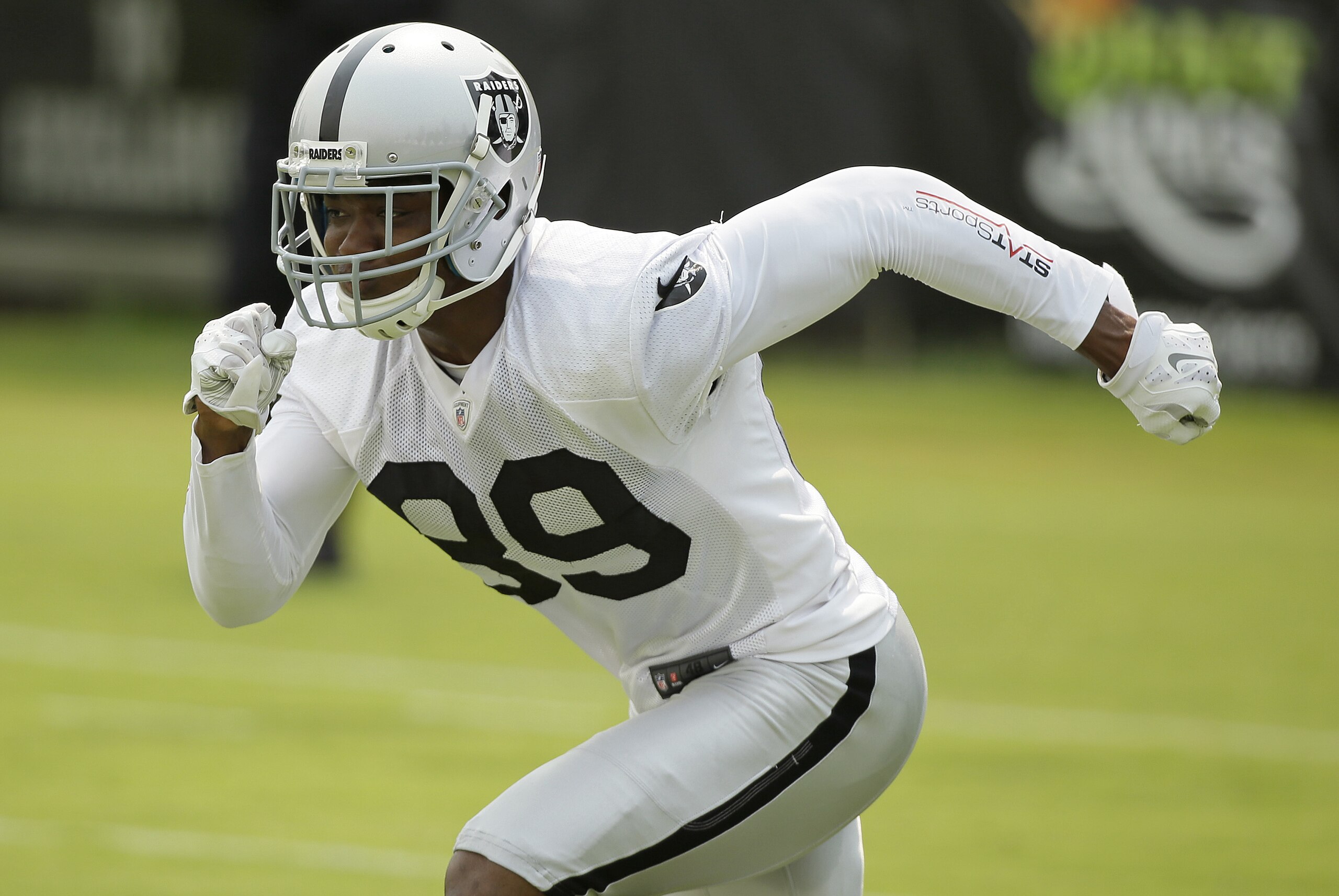 Oakland Raiders wide receiver Amari Cooper goes out for a pass during their football training camp Friday, July 31, 2015, in Napa, Calif. (AP Photo/Eric Risberg)