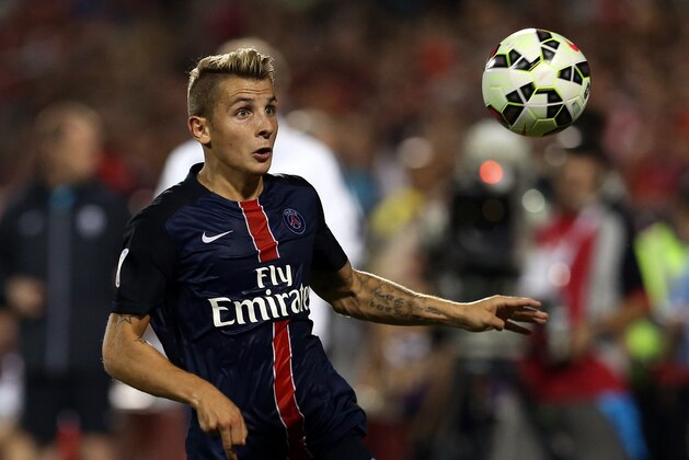 TORONTO, ON - JULY 18:  Lucas Digne #21 of Paris Saint-Germain in action during the 2015 International Champions Cup match against Benfica at BMO Field on July 18, 2015 in Toronto, Ontario, Canada.  (Photo by Vaughn Ridley/Getty Images)