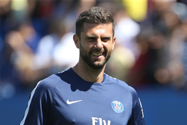 MONTREAL, QC  - AUGUST 1: Thiago Motta of PSG smiles before the 2015 Trophee des Champions between Paris Saint-Germain (PSG) and Olympique Lyonnais (OL) at Stade Saputo on August 1, 2015 in Montreal, Quebec, Canada. (Photo by Jean Catuffe/Getty Images)