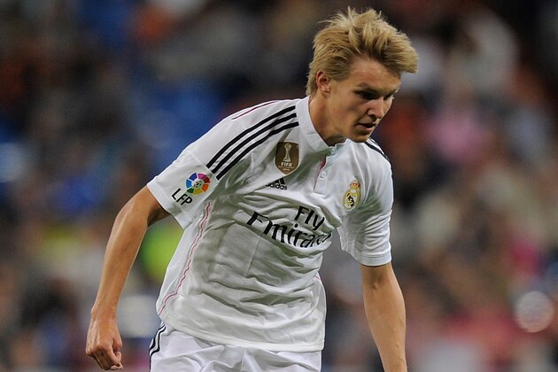 MADRID, SPAIN - MAY 23:  Martin Odegaard of Real Madrid in action during the La Liga match between Real Madrid CF and Getafe CF at Estadio Santiago Bernabeu on May 23, 2015 in Madrid, Spain.  (Photo by Denis Doyle/Getty Images)