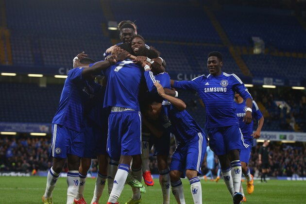 LONDON, ENGLAND - APRIL 27:  Tammy Abraham of Chelsea celebrates scoring a goal during the FA Youth Cup Fina, Second Leg match between Chelsea and Manchester City at Stamford Bridge on April 27, 2015 in London, England.  (Photo by Ian Walton/Getty Images)