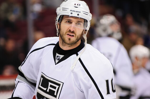 Jan 1, 2015; Vancouver, British Columbia, CAN; Los Angeles Kings forward Mike Richards (10) skates in warm up against the Vancouver Canucks at Rogers Arena. The Los Angeles Kings won 3-2. Mandatory Credit: Anne-Marie Sorvin-USA TODAY Sports