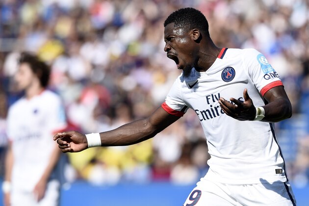 Paris Saint-Germain's French defender Serge Aurier reacts during the French Trophy of Champions football match against Paris-Saint-Germain vs Lyon at Saputo stadium in Montreal on August 1, 2015. Paris won 2-0.   AFP PHOTO / FRANCK FIFE        (Photo credit should read FRANCK FIFE/AFP/Getty Images)