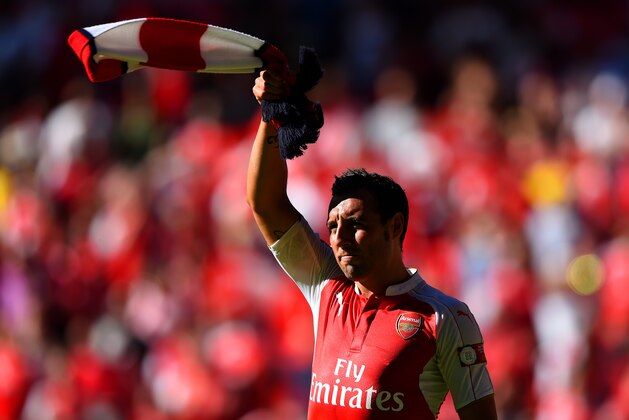 LONDON, ENGLAND - AUGUST 02:  Santi Cazorla of Arsenal celebrates his team's 1-0 win in the FA Community Shield match between Chelsea and Arsenal at Wembley Stadium on August 2, 2015 in London, England.  (Photo by Shaun Botterill/Getty Images)