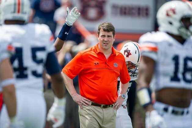 AUBURN, AL - APRIL 18: Defensive coordinator and former Florida Gators head coach Will Muschamp of Auburn Tigers prior to Auburn's A-Day game on April 18, 2015 at Jordan-Hare Stadium in Auburn, Alabama. (Photo by Michael Chang/Getty Images)