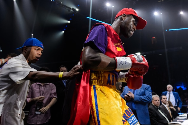 QUEBEC CITY, QC - APRIL 04:  Adonis Stevenson makes his way to the ring during the light heavyweight world championship main event bout against Sakio Bika at Pepsi Coliseum on April 4, 2015 in Quebec City, Quebec, Canada.  Adonis Stevenson defeated Sakio Bika to retain the WBC light heavyweight world championship title.  (Photo by Minas Panagiotakis/Getty Images)