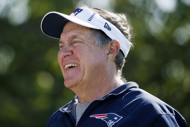 New England Patriots head coach Bill Belichick talks to people in the players' family area during an NFL football training camp in Foxborough, Mass., Saturday, Aug. 1, 2015. (AP Photo/Michael Dwyer) New England Patriots head coach Bill Belichick talks to people in the players' family area during an NFL football training camp in Foxborough, Mass., Saturday, Aug. 1, 2015. (AP Photo/Michael Dwyer)