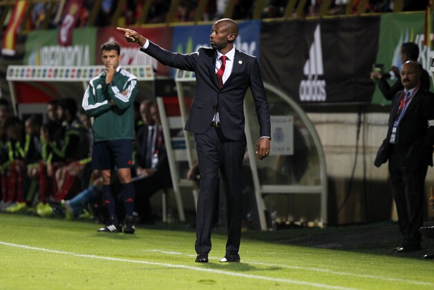Costa Rica's coach Paulo Cesar Wanchope points during an international friendly soccer match between Spain and Costa Rica at the Reino de Leon stadium in Leon, Spain, Thursday June 11, 2015. (AP Photo/J.M. Lopez)