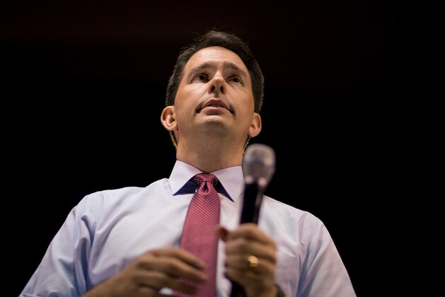 Republican presidential candidate Wisconsin Gov. Scott Walker speaks at the RedState Gathering Saturday, Aug. 8, 2015, in Atlanta. (AP Photo/David Goldman)